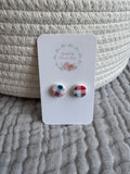 Red, White, & Blue Plaid Circle Stud Earrings