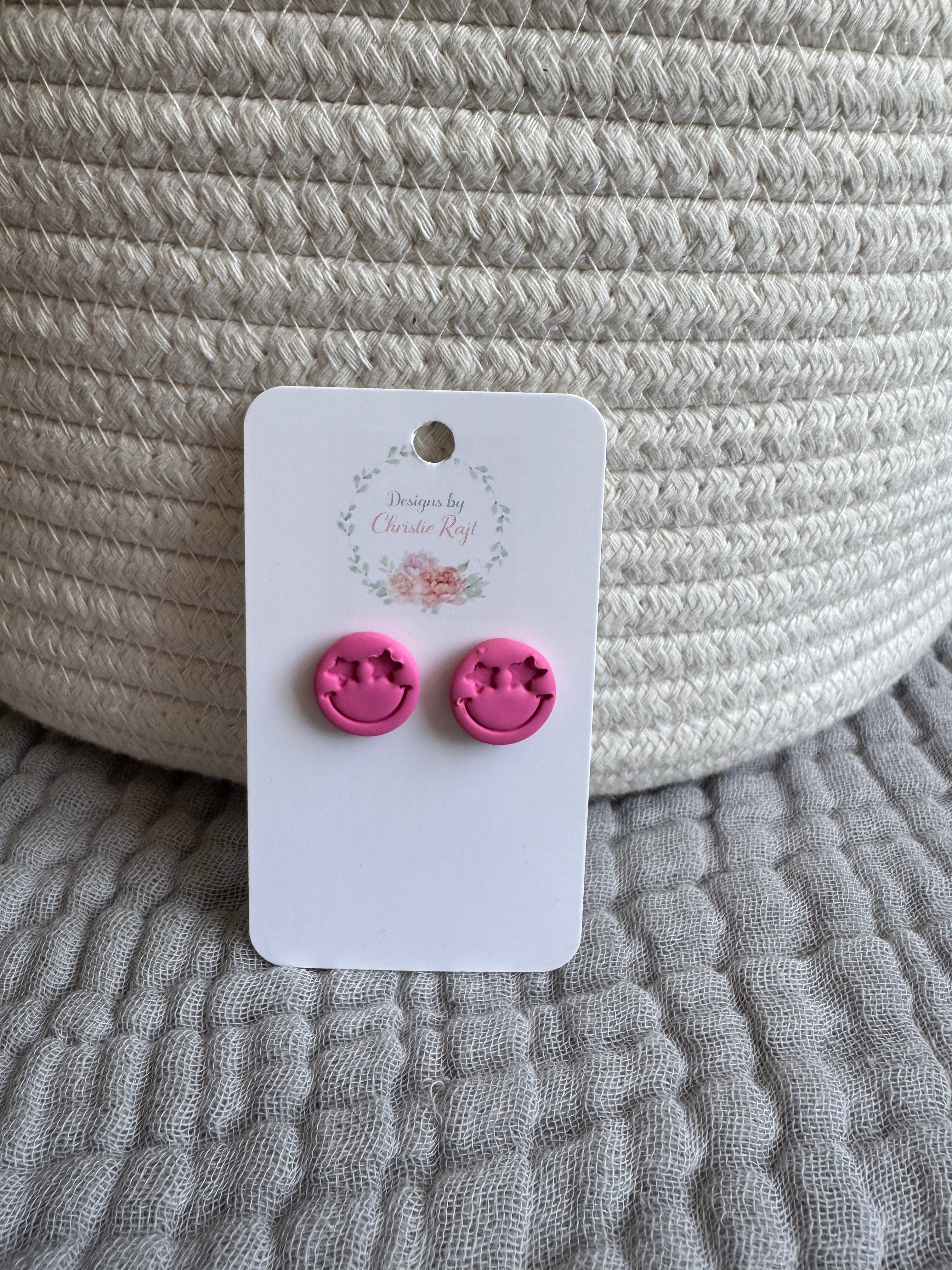 Pink Smiley Stud Earrings