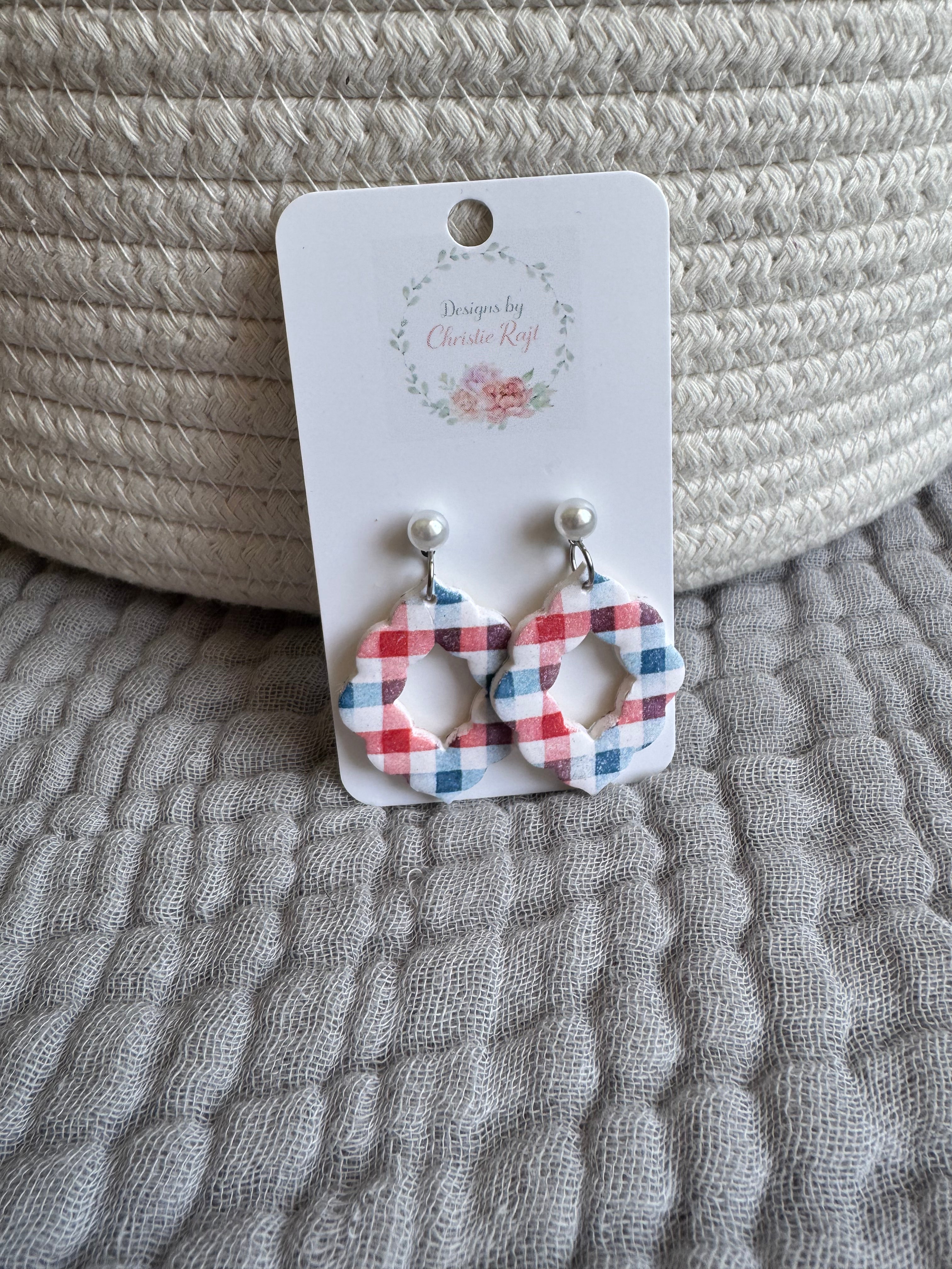 Red, White, & Blue Plaid Dangle Earrings