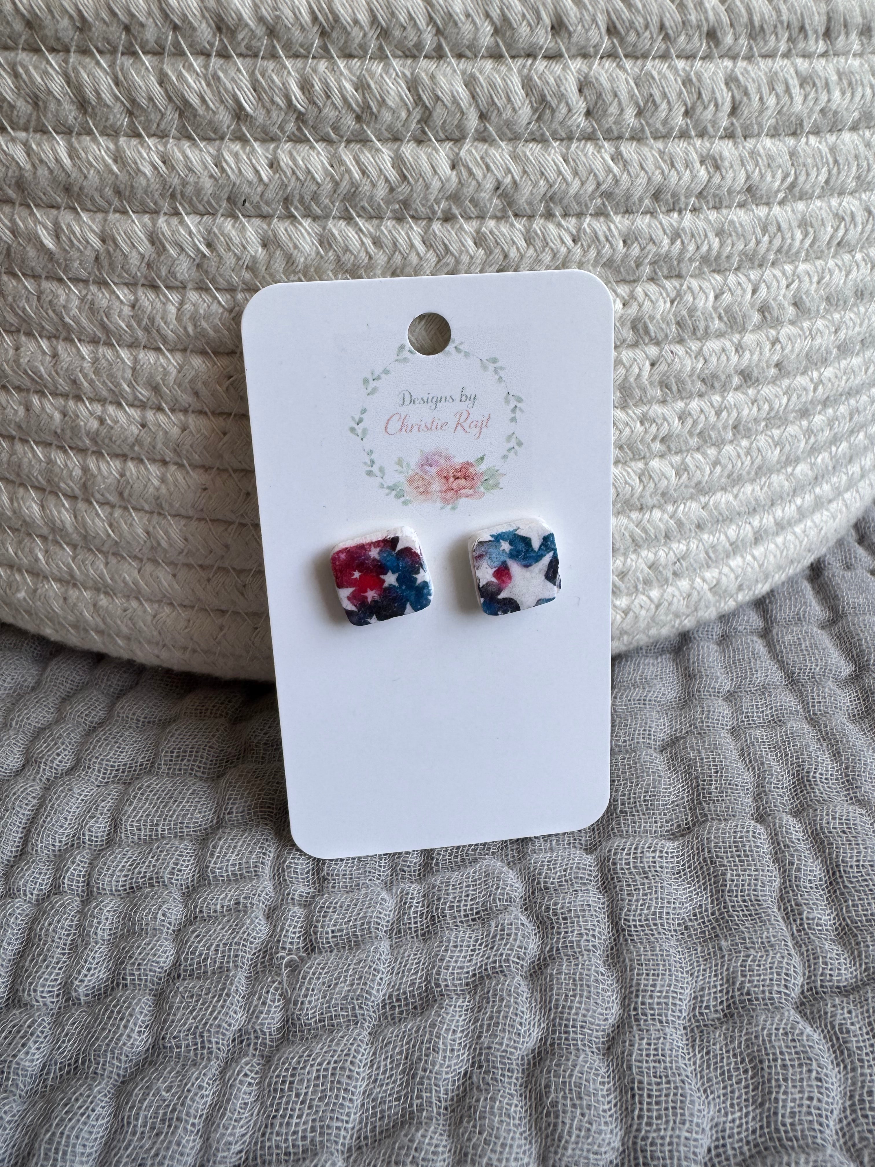 Red, White, & Blue Square Stud Earrings