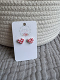 Pink Checker Heart Stud Earrings