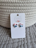 Red, White, & Blue Plaid Heart Stud Earrings