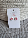 Pink Checker Circle Stud Earrings