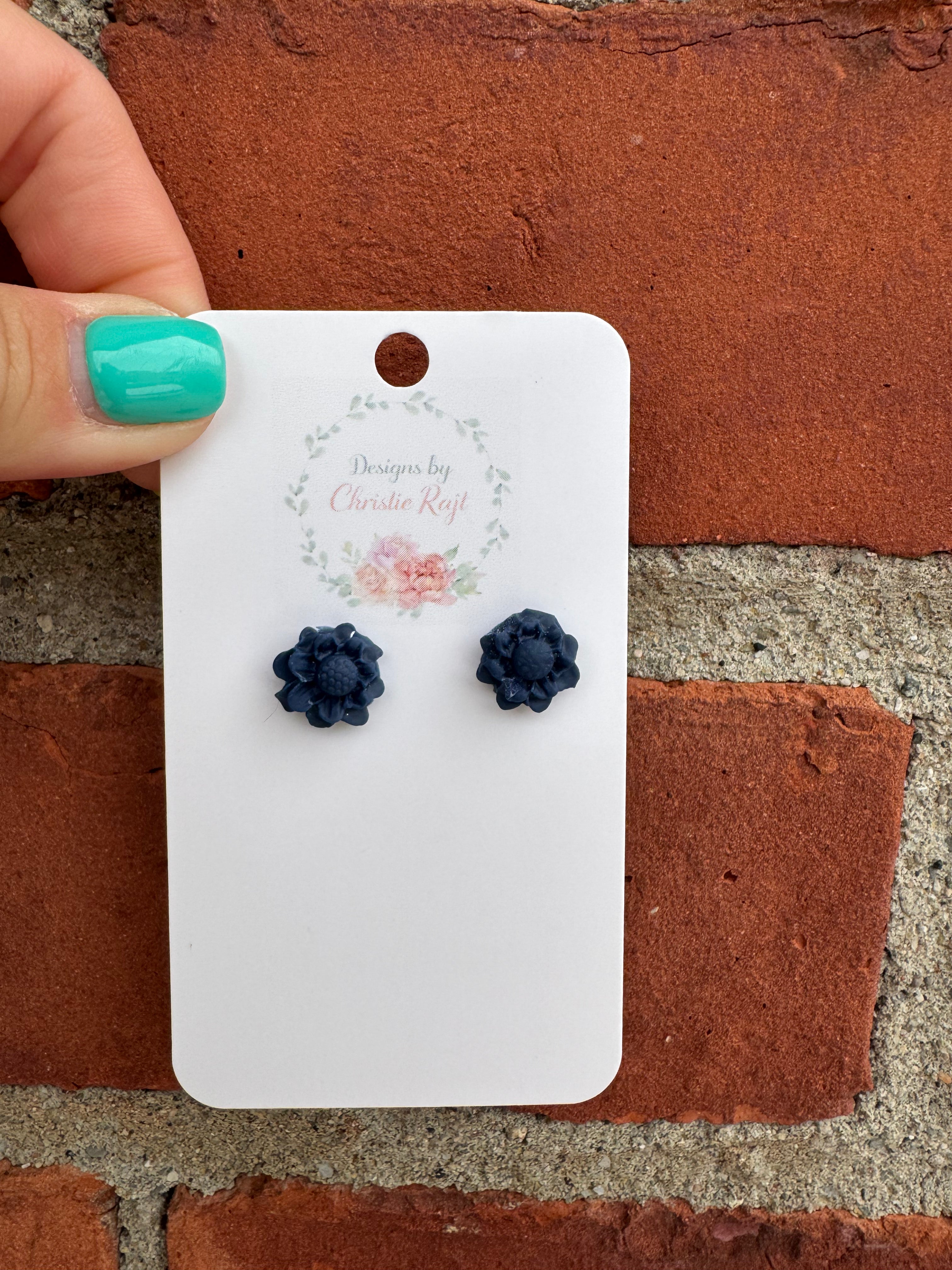 Navy Floral Studs