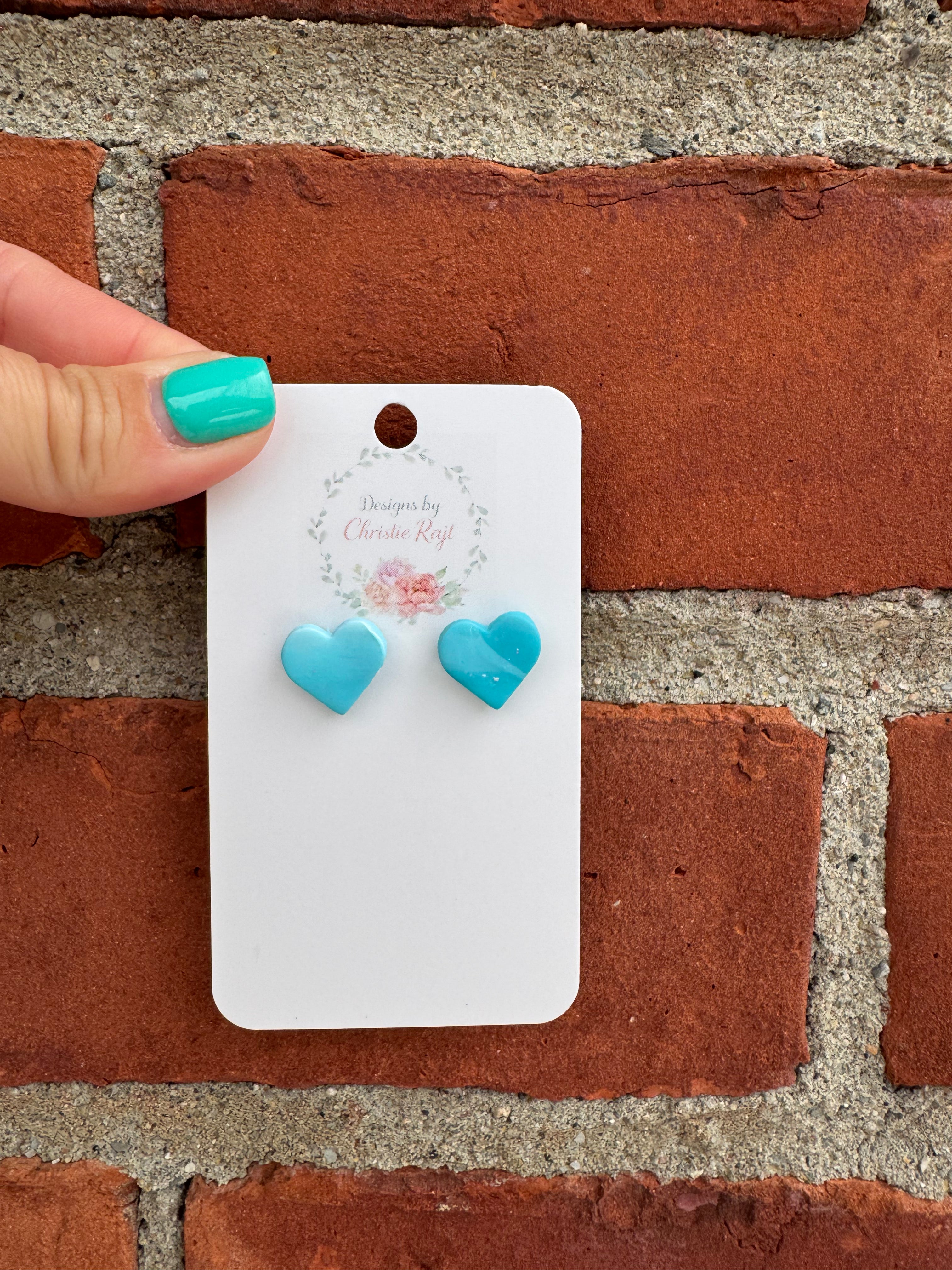 Teal Heart Studs